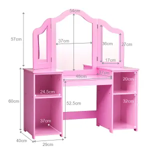 Costway 2 In 1 Kids Vanity Table Children Dressing Table Set w/ Mirror & Storage Shelves