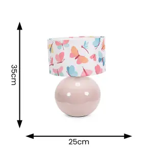 ValueLights Bosco Stone Natural Ceramic Table Lamp with Butterfly Drum Shade