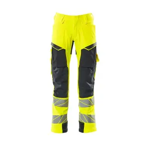 Mascot Accelerate Safe Trousers with Kneepad Pockets - Hi-Vis Yellow/Dark Navy   (32.5) (Leg Length - Regular)