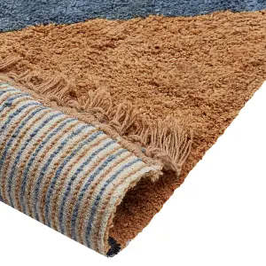 Cotton Area Rug Striped 140 x 200 cm Blue and Brown XULUF