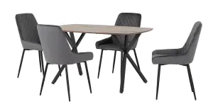 Athens Rectangular Oak Effect Dining Table Set with 4 Grey Avery Velvet Chairs