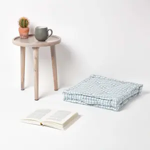 Homescapes Cotton Gingham Check Blue Floor Cushion, 50 x 50 cm