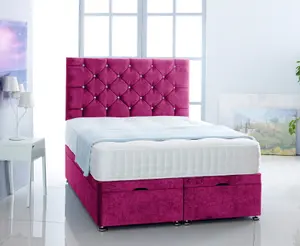 Pink  Naples Foot Lift Ottoman Bed With Memory Spring Mattress And Headboard 5.0FT King Size