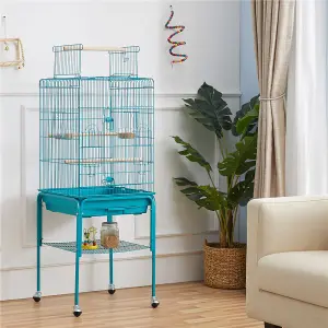 Yaheetech Teal Blue Play Top Metal Bird Cage w/ Detachable Rolling Stand