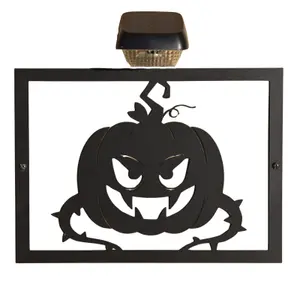 Pumkin Halloween Garden Wall Art Plaque and Solar Lighting