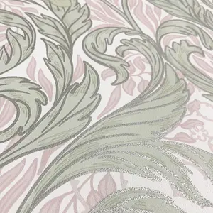 Vale Leaf Wallpaper Green / Pink Muriva 221503