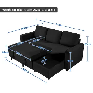 Yaheetech Black Reversible Sectional Sofa with Chaise for Limited Spaces