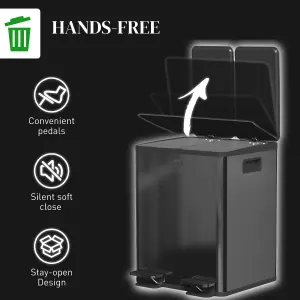 HOMCOM 2 x 20L Dual Kitchen Bin Pedal Bin for Recycling and Waste, Black