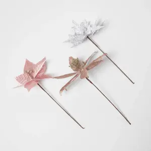 Homescapes Artificial Set of 3 Pink Poinsettia Single Stem Decorations