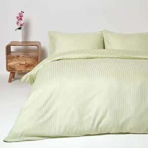 Homescapes Sage Green Egyptian Cotton Single Duvet Cover with One Pillowcase, 330 TC