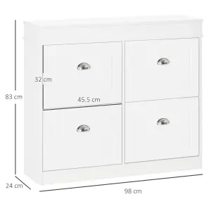 HOMCOM Shoe Cabinet with 4 Flip Drawers Storage Cupboard with Adjustable Shelf