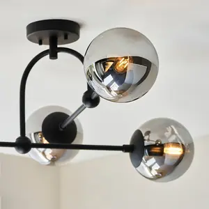 Luminosa Trieste Globe Ceiling Light Matt Black, Smoked Mirror Glass