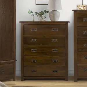 5 drawer chest, rich dark brown lacquer finish, Boston range