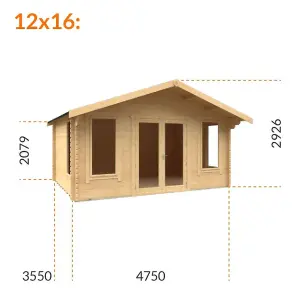 12ft x 16ft (3550mm x 4750mm) Horsforth "The New England" 44mm Log Cabin With 4 Windows