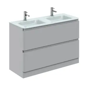 Marvel 1200mm Floor Standing Bathroom Vanity Unit in Light Grey Gloss with White Glass Basin