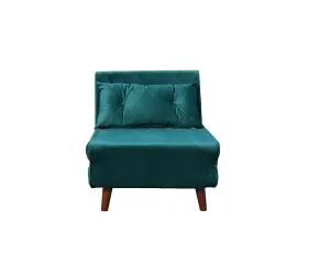 Comfy Living Small Single Sofa Bed Chair Velvet Fabric Chaise Pull Out Green