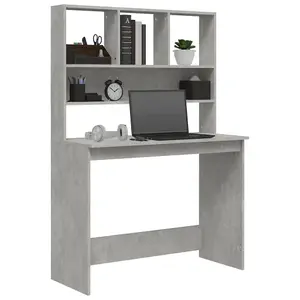 Berkfield Desk with Shelves Concrete Grey 102x45x148 cm Engineered Wood