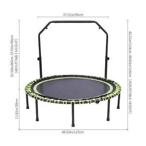 48in Bungee Cords Foldable Round Trampoline with Adjustable U-Handle Bar in Green for Indoor Outdoor