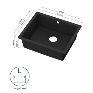 GoodHome Sorrel Black Composite quartz 1 Bowl Kitchen sink 550mm x 460mm