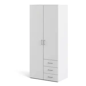 Space Wardrobe with 2 doors + 3 drawers White 1750