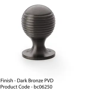 Reeded Ball Door Knob - 25mm Diameter Dark Bronze Lined Cupboard Pull Handle