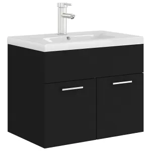 Berkfield Sink Cabinet with Built-in Basin Black Engineered Wood