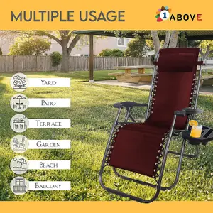 1ABOVE Set of 2 Folding Reclining Chairs Heavy Duty Textoline Zero Gravity Chairs Garden Outdoor Patio Sun Loungers Maroon