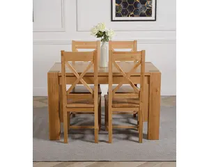 Kuba 125 x 80 cm Chunky Oak Small Dining Table and 4 Chairs Dining Set with Berkeley Chairs