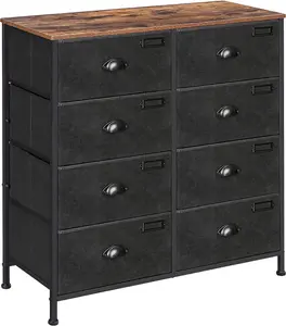 SONGMICS Fabric Chest of Drawers, 8 Drawers, Large Console Storage, Clothes Storage Cabinet, Rustic Brown and Black