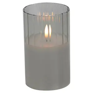 URBNLIVING 12.5cm Height LED Candle in Grey Pillar Glass Jar Realistic Flickering Table Decor Ornament Set of 2