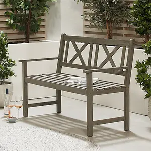 Grey 2 Seater Acacia Wood Garden Bench