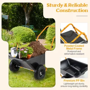 COSTWAY Dual-Wheel Wheelbarrow 80 L Volume Garden Utility Cart W/ Foldable Handle