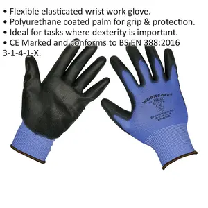 6 PAIRS Lightweight Precision Grip Work Gloves - Large - Elasticated Wrist