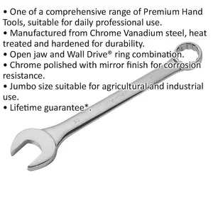 50mm Extra Large Combination Spanner - Durable Open Ended & 12 Point Metric Wrench for Heavy-Duty Use