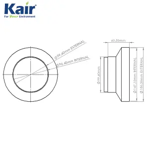 Kair Ducting Reducer 150mm to 100mm - 6 to 4 inch Duct Pipe Reduction Connector for Extract Fans and Ventilation Units