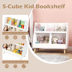 Costway 5-Cube Kids Bookshelf and Toy Organizer Wooden Storage Bookcase w/ Wood Legs