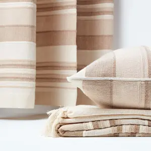 Homescapes Cotton Morocco Striped Beige Throw, 150 x 200 cm