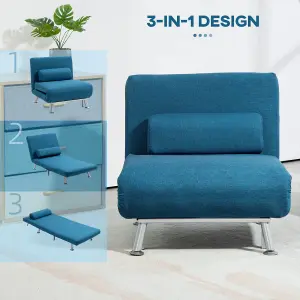 HOMCOM Single Folding 5 Position Convertible Sleeper Chair Sofa Bed Blue