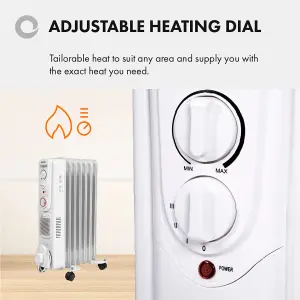 2000W Oil Filled Radiator Portable Fan Heater 5 Fin Timer White