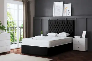 Seraphine Black Upholstered Divan Bed with Headboard and Two Drawers Super King