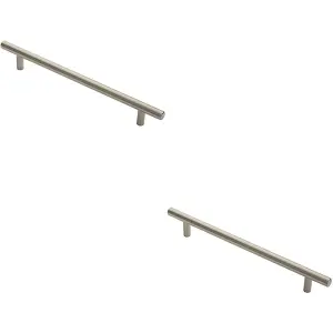 2x Round T Bar Cabinet Pull Handle 252 x 12mm 192mm Fixing Centres Satin Nickel