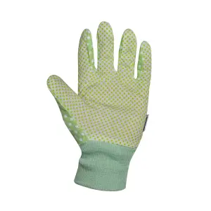 Mulch. Triple Pack Cotton Gardening Gloves Pastel Pink Green Purple Dotty Grip Palm - Medium Size 8