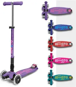 Maxi Micro Deluxe Scooter | Foldable With Light Up Wheels | 3 Wheel Scooter For 5-12 Year Olds | Purple Micro Scooters