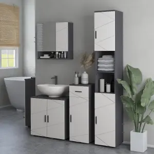 kleankin Bathroom Vanity Unit, Pedestal Sink Cabinet with Shelf, Light Grey