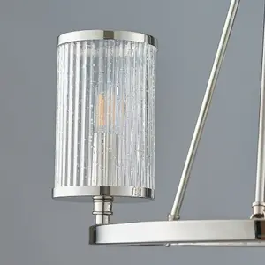 3 Lamp Ceiling & 2x Matching Wall Light Pack Bright Nickel & Ribbed Glass Shade