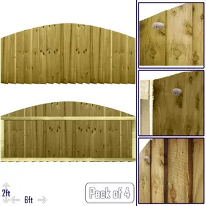 Dome Top Feather Edge Fence Panel (Pack of 4) Width: 6ft x Height: 2ft Vertical Closeboard Planks Fully Framed