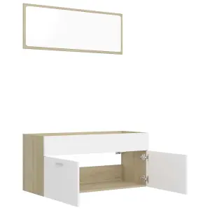 Berkfield 2 Piece Bathroom Furniture Set White and Sonoma Oak Engineered Wood