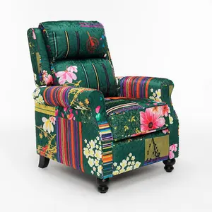 Fabric Green Patchwork Mary Manual Recliner Chair