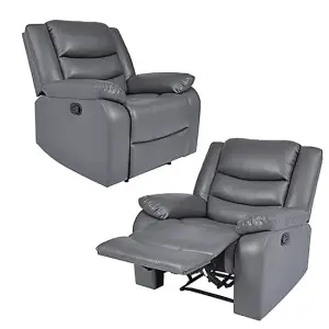 Sorreno Bonded Leather Recliner 1 Seater Sofa In Dark Grey