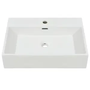 Belfry Bathroom Rochell 605mm L x 425mm W White Ceramic Rectangular Sink with Overflow